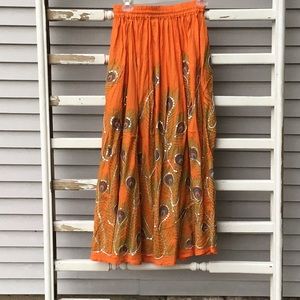 Glittery peacock feather boho maxi skirt